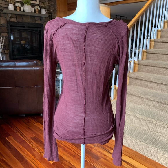Free People Distressed Maroon Long Sleeve - Picture 2 of 4